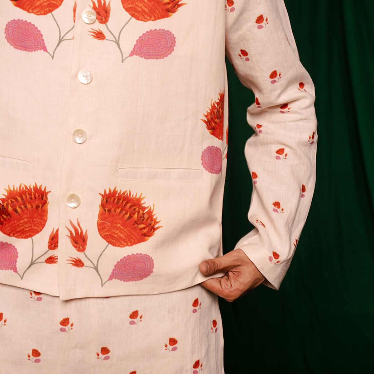 Wildflower Linen Nehru Jacket