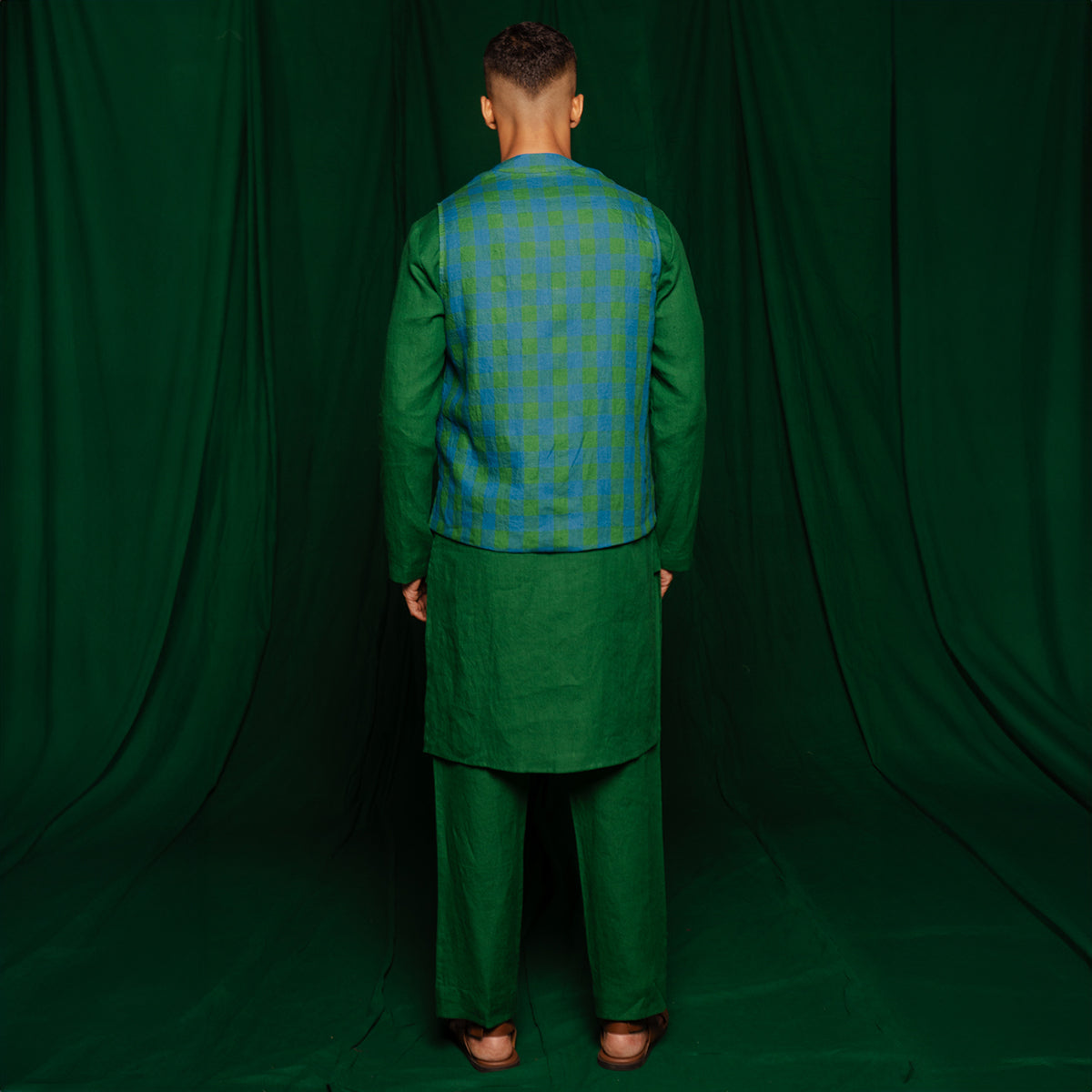 Forest Linen Nehru Jacket