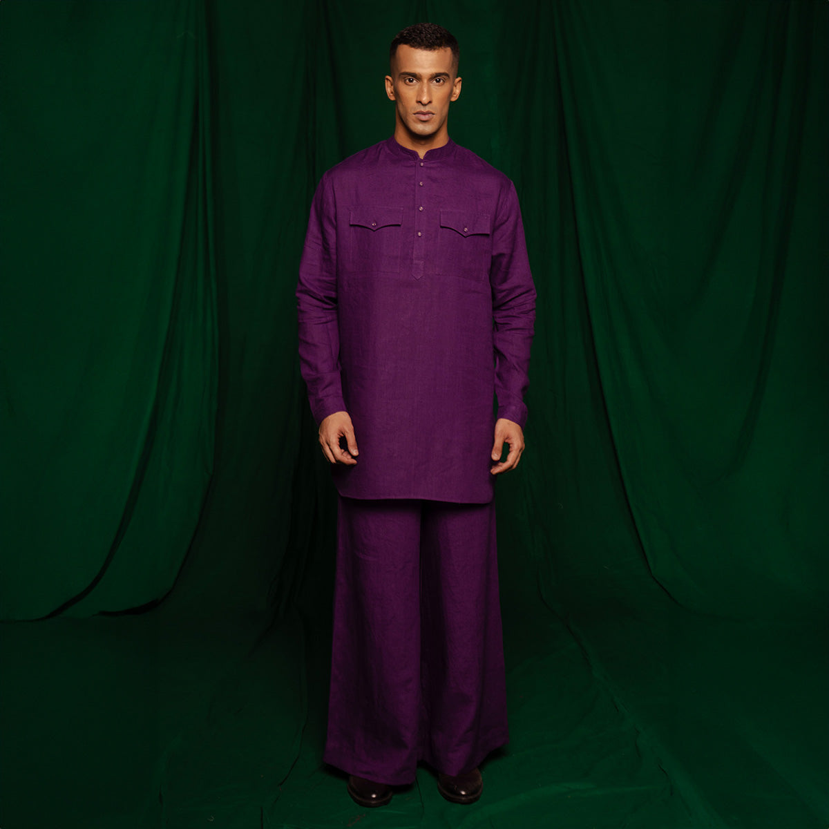 Violet Linen Saif Kurta Set