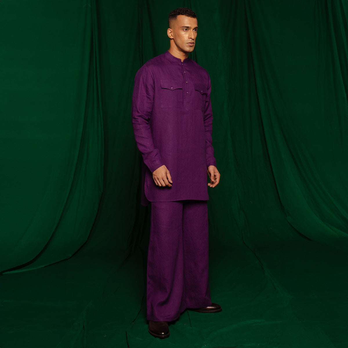 Violet Linen Saif Kurta Set