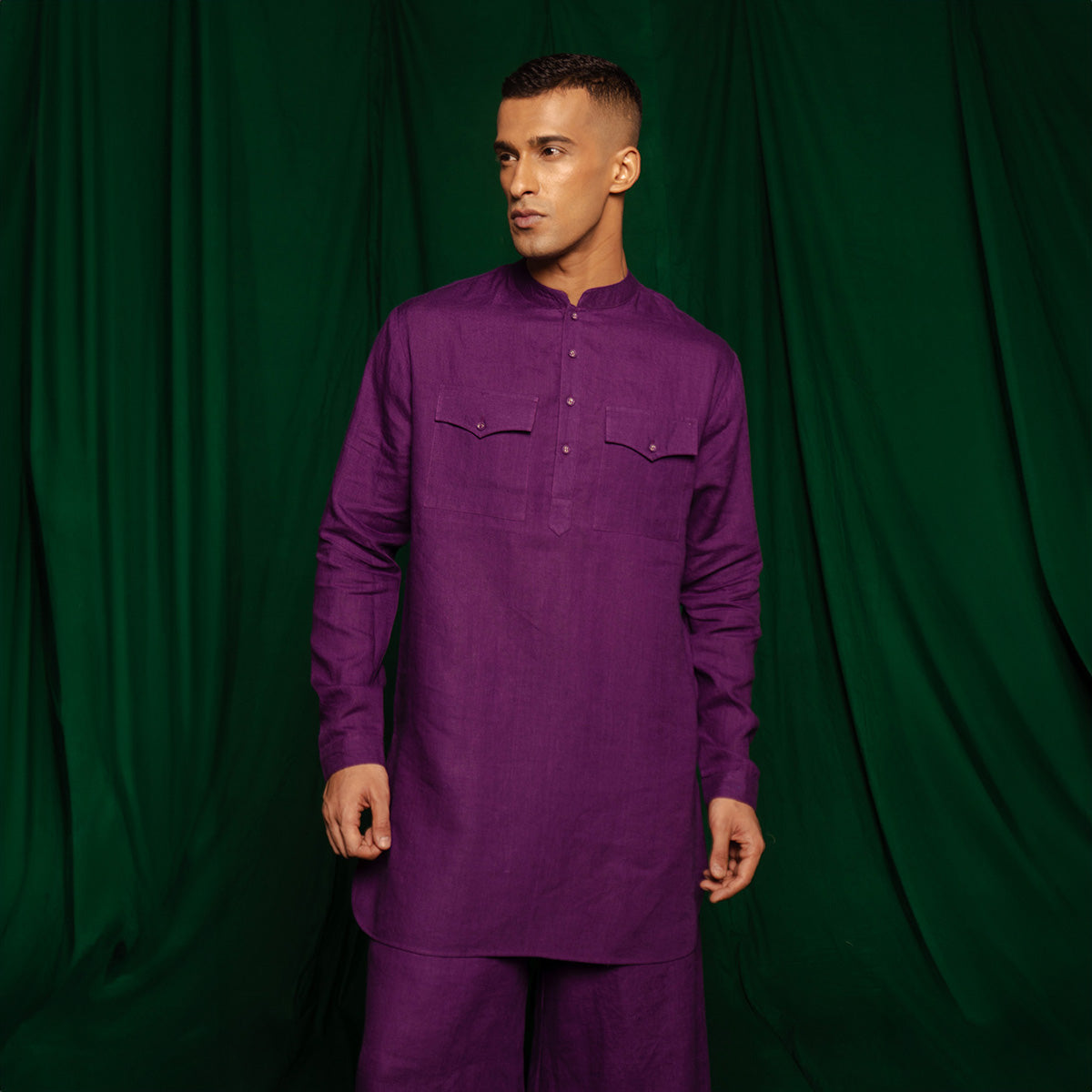 Violet Linen Saif Kurta Set