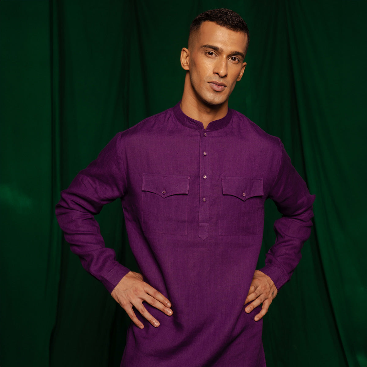 Violet Linen Saif Kurta Set