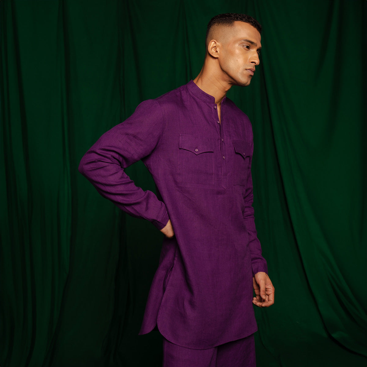 Violet Linen Saif Kurta Set