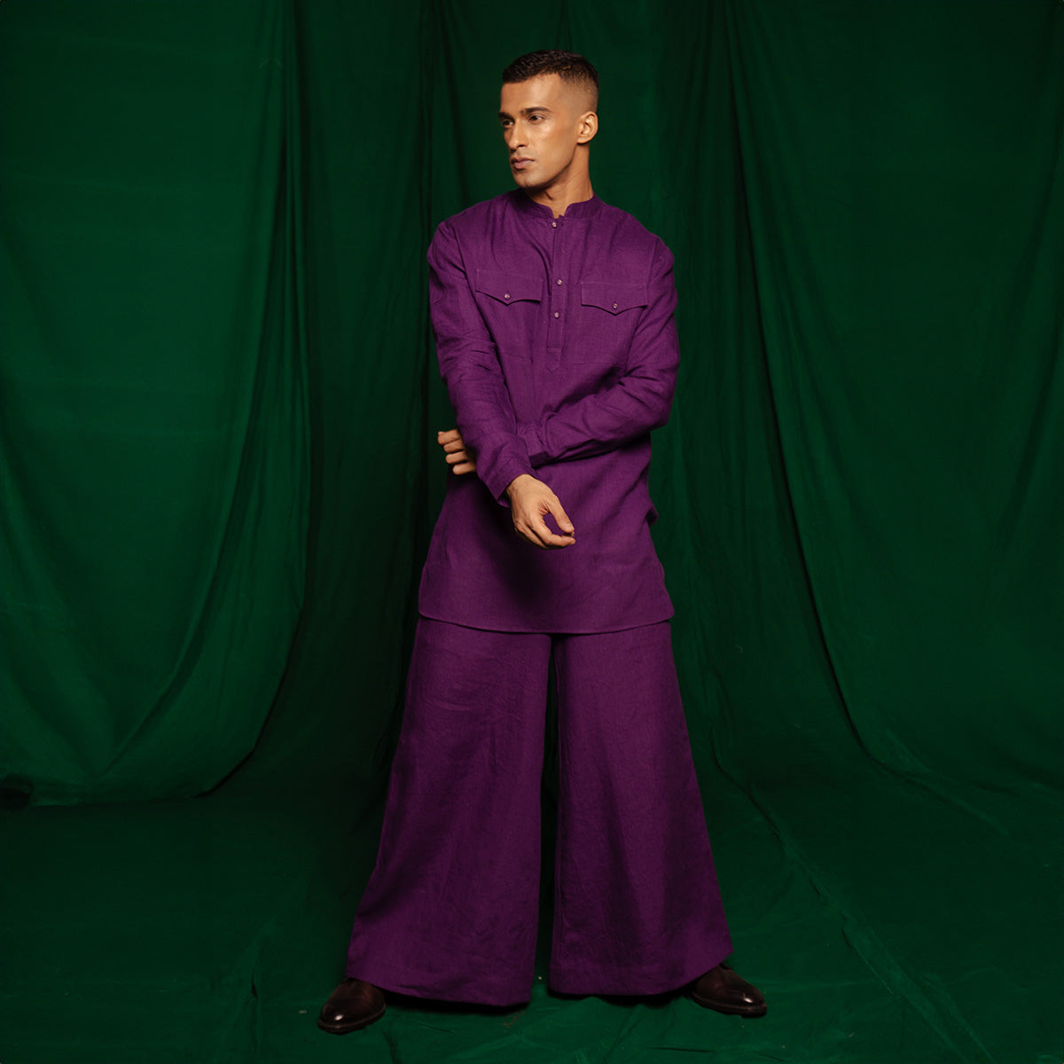 Violet Linen Saif Kurta Set