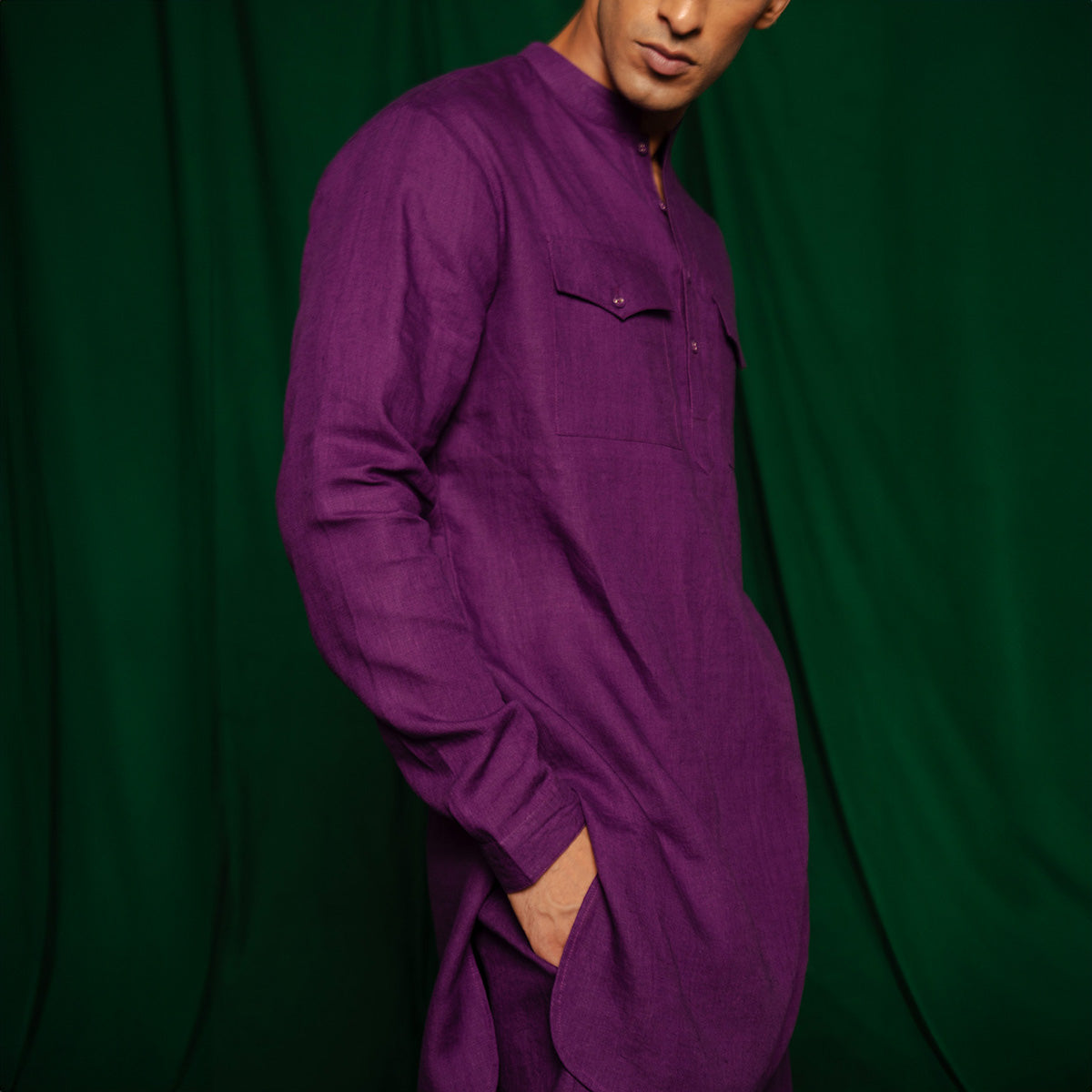 Violet Linen Saif Kurta Set