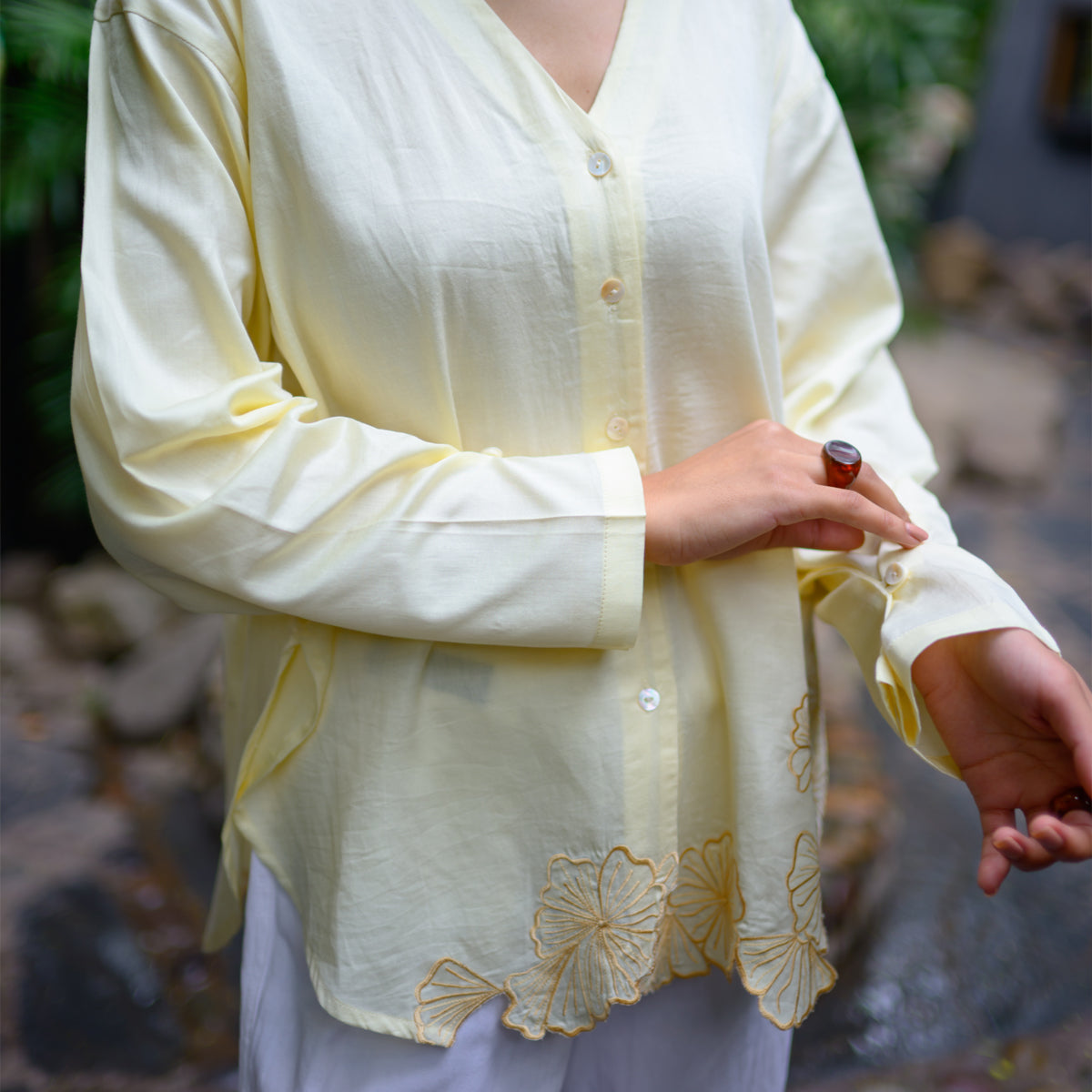 Butter Yellow Garden Floral Shirt