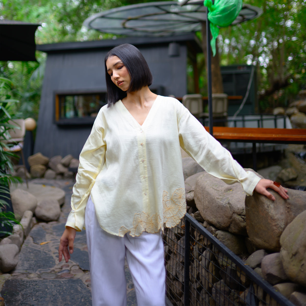 Butter Yellow Garden Floral Shirt