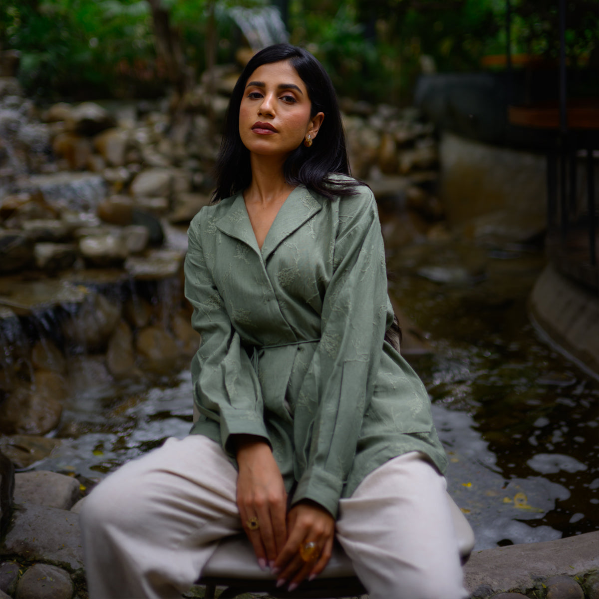 Sage Green Dusk Embroidered Shirt