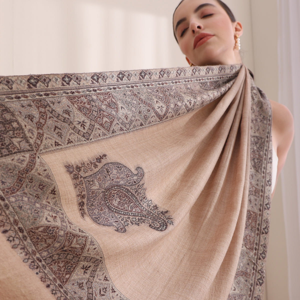 Sakshi Woven Jamawar Border Stole Brown