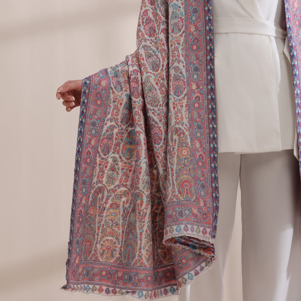 Saaz Woven Allover Jamawar White-Multi