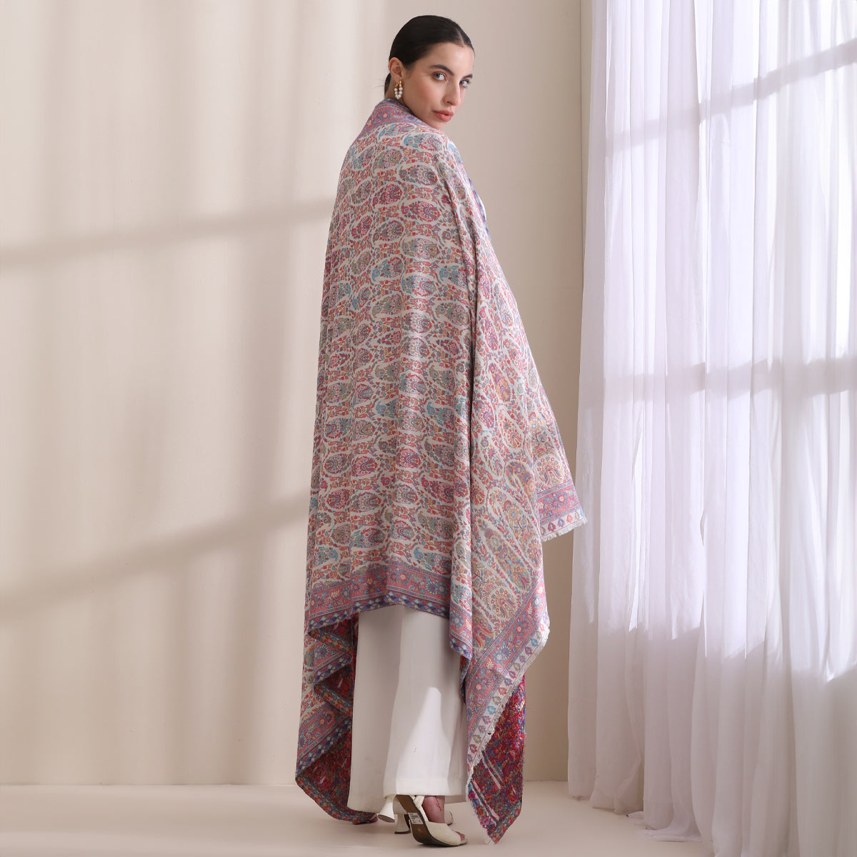 Saaz Woven Allover Jamawar White-Multi