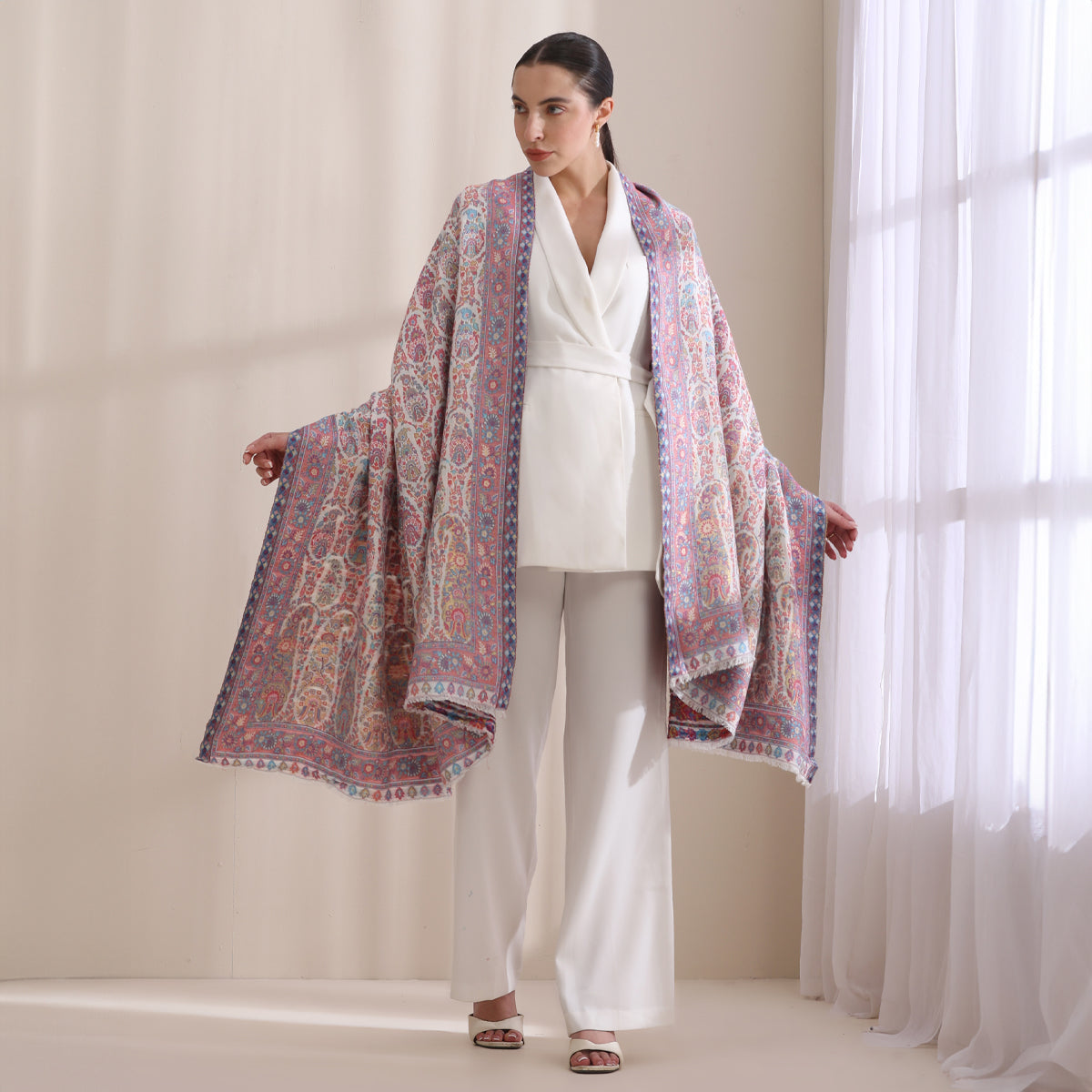 Saaz Woven Allover Jamawar White-Multi