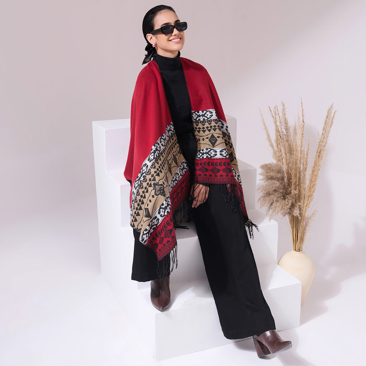 Shiran Maroon Heritage Cashmere Cape