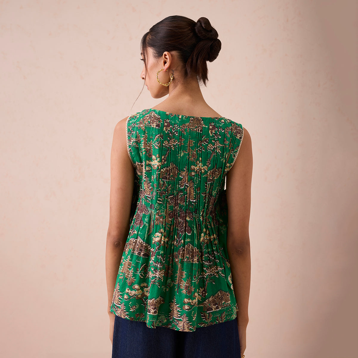 Emerald Pine Pleated Lyocell Blouse