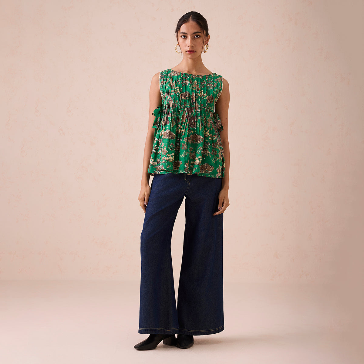 Emerald Pine Pleated Lyocell Blouse