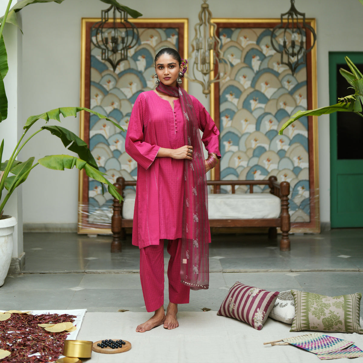 Anvaya Kurta Set | Rani Pink