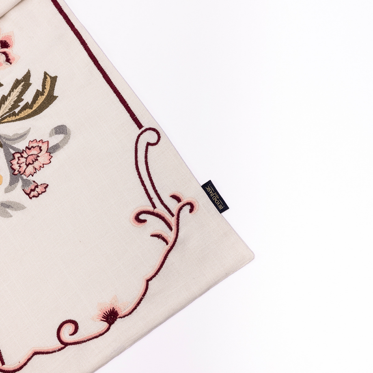 Country Style Multi Embroidered Peach Carnation Table Runner
