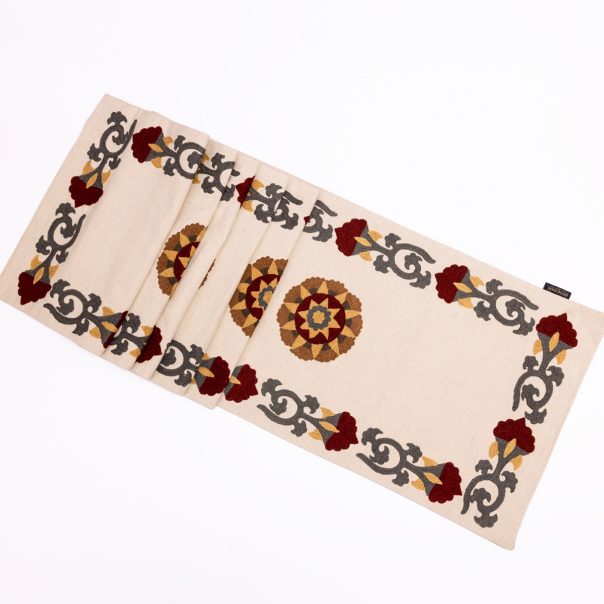 Suzani Style Crewel Embroidered Fergana Table Runner