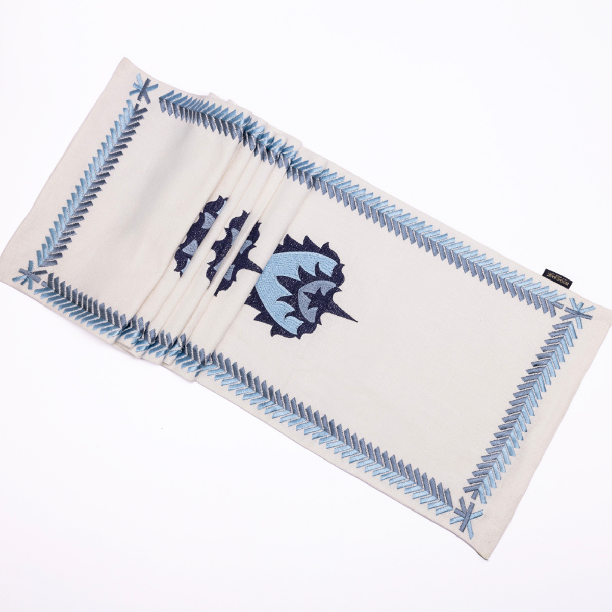 Hamptons Style Multi Embroidered Blue Paisley Table Runner