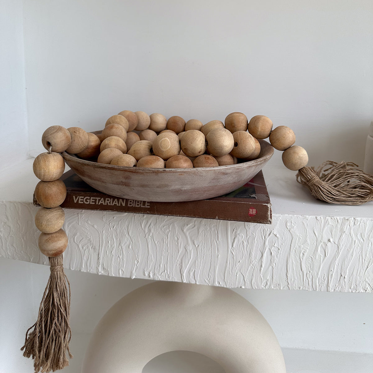 Farmhouse Wooden Beads with Jute Tassels