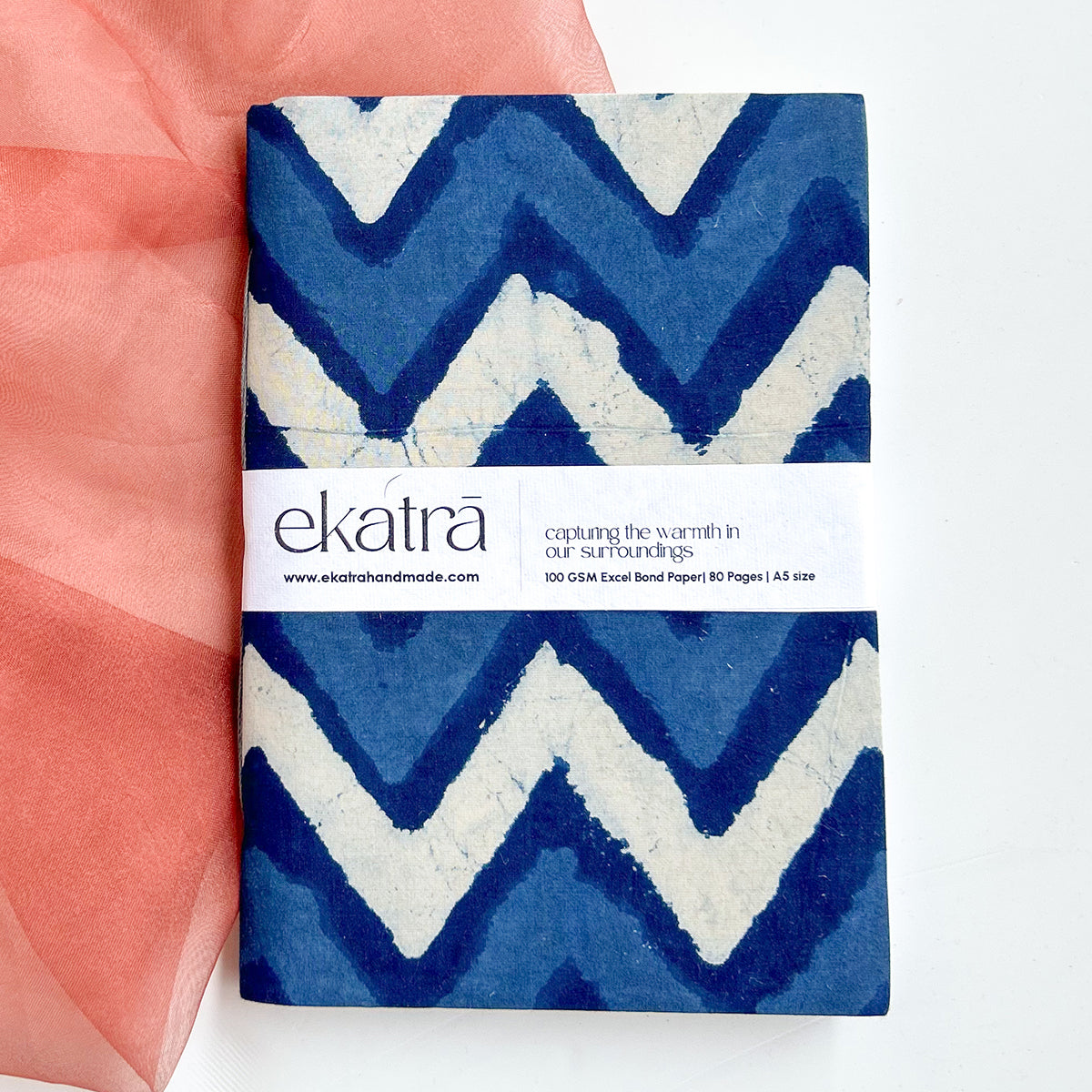 Handcrafted Sustainable A5 Unruled 100 GSM paper Journal by Ekatra - Indigo chevron