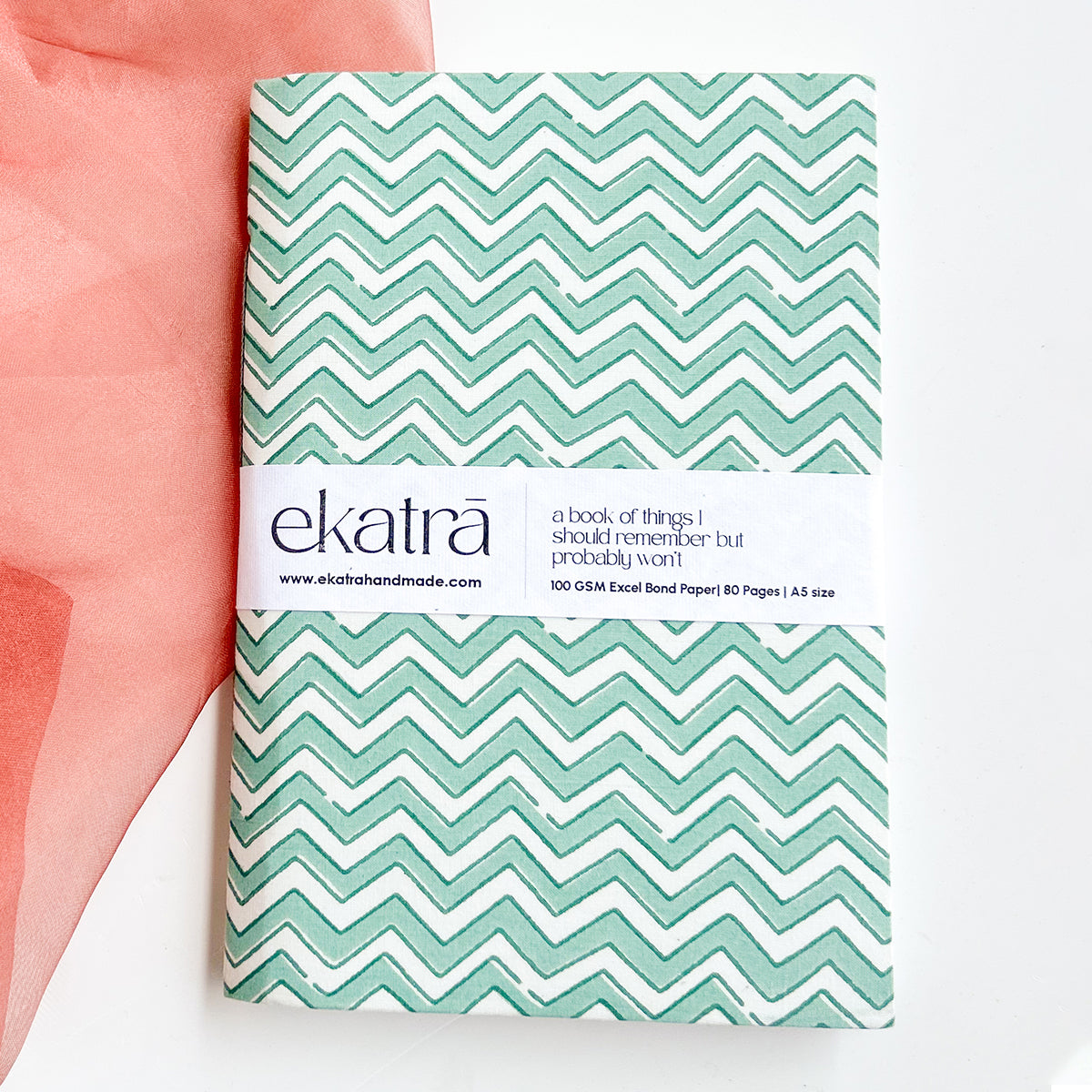 Handcrafted Sustainable A5 Unruled 100 GSM paper Journal by Ekatra - Green Chevron