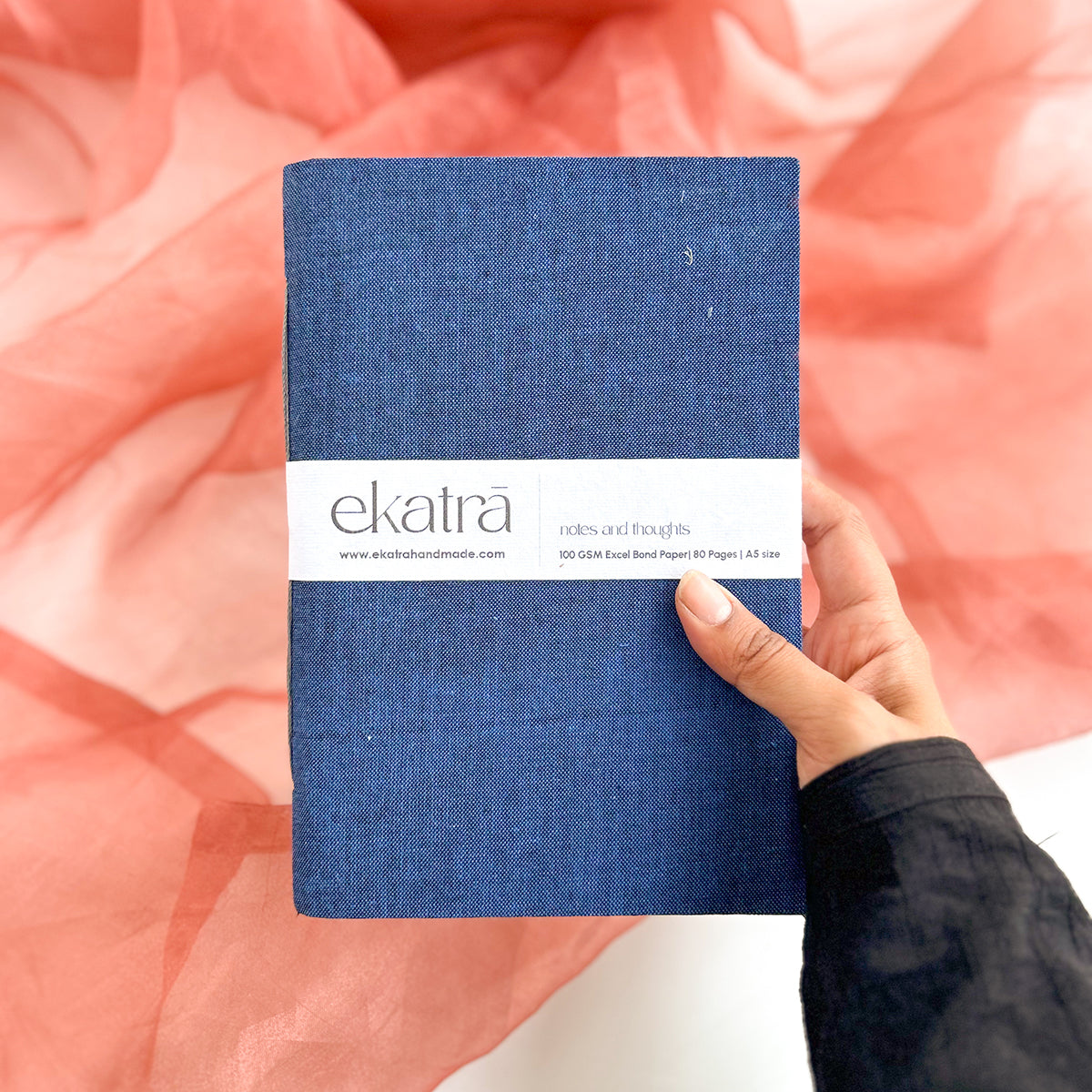 Handcrafted Sustainable A5 Unruled 100 GSM paper Journal by Ekatra - Solid blue