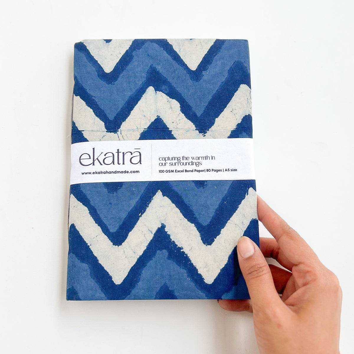 Handcrafted Sustainable A5 Unruled 100 GSM paper Journal by Ekatra - Indigo chevron