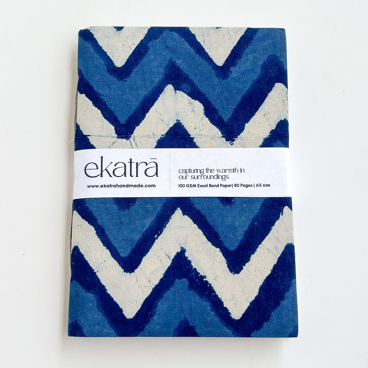 Handcrafted Sustainable A5 Unruled 100 GSM paper Journal by Ekatra - Indigo chevron