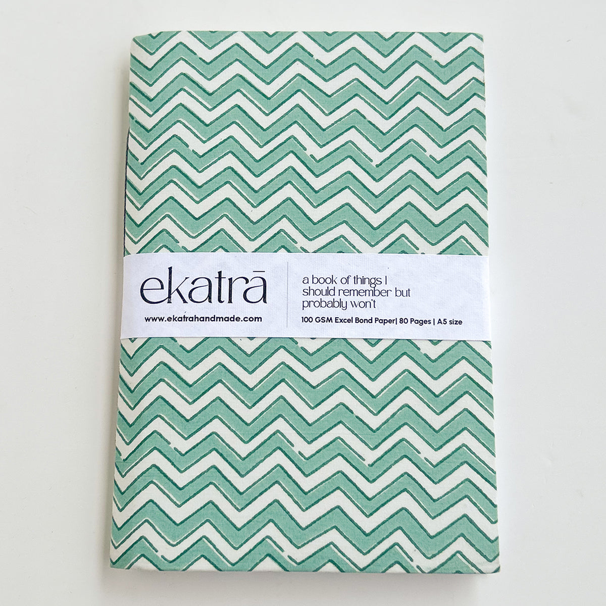 Handcrafted Sustainable A5 Unruled 100 GSM paper Journal by Ekatra - Green Chevron