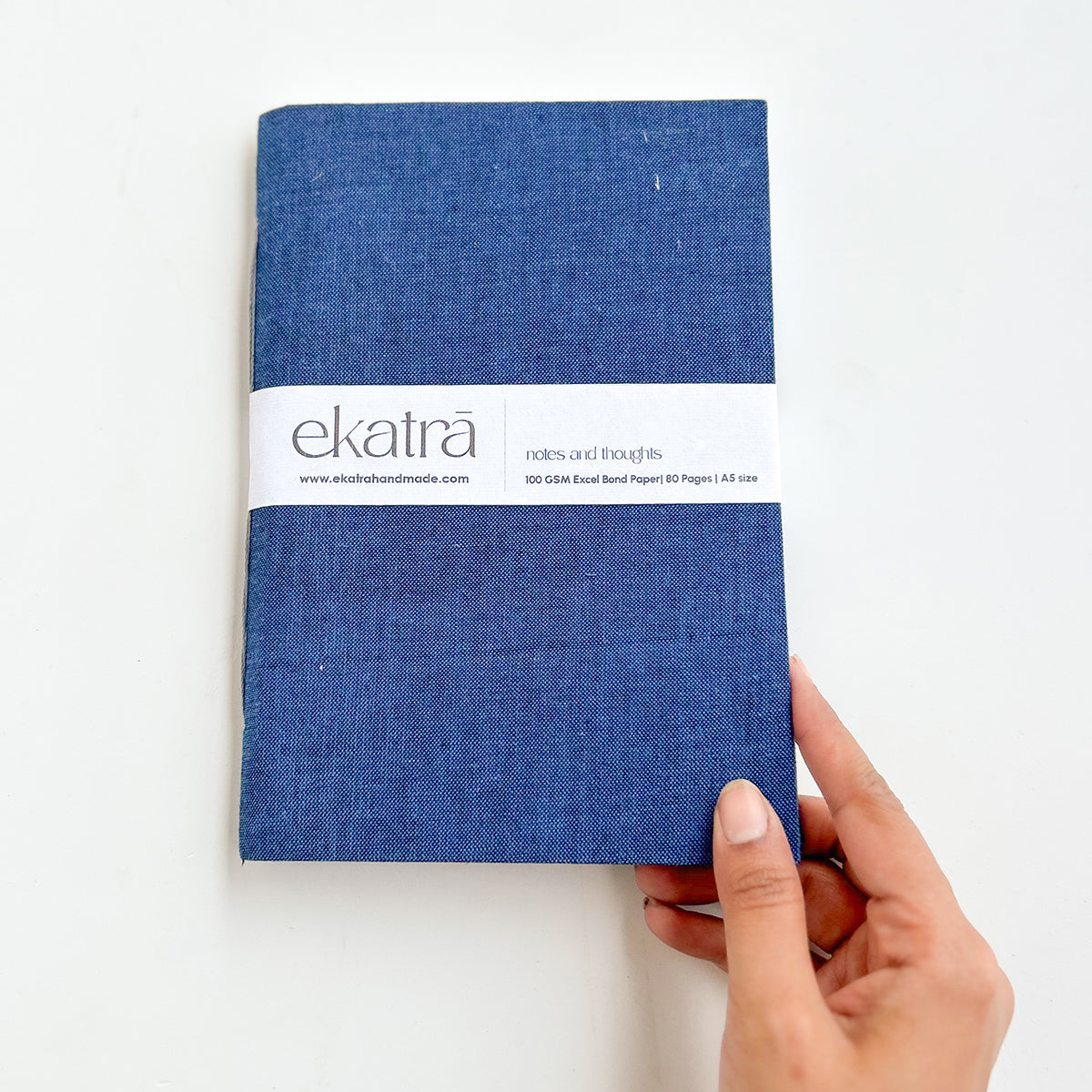 Handcrafted Sustainable A5 Unruled 100 GSM paper Journal by Ekatra - Solid blue