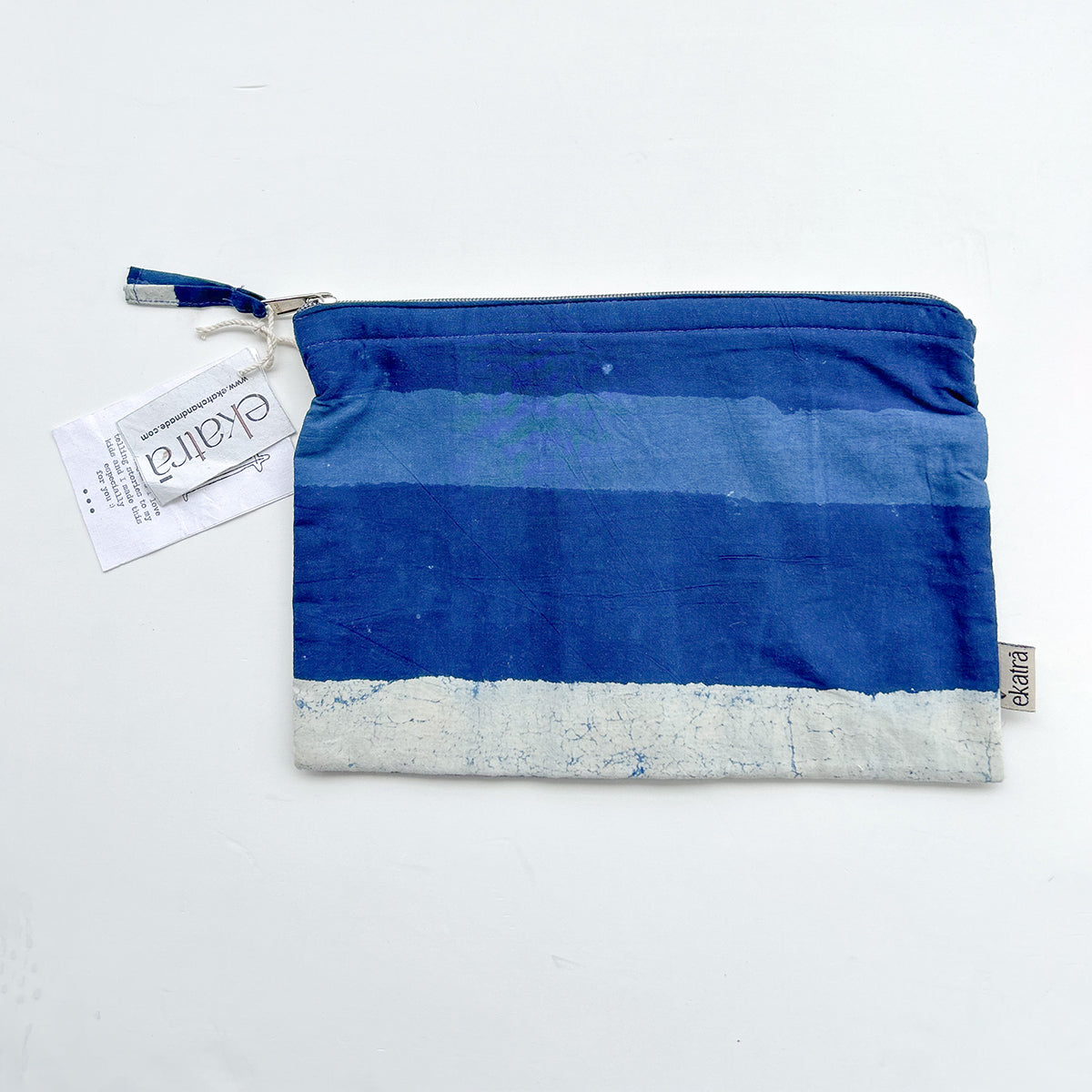 Sustainable Cotton Travel Pouch/Organizer by Ekatra - Indigo Stripes