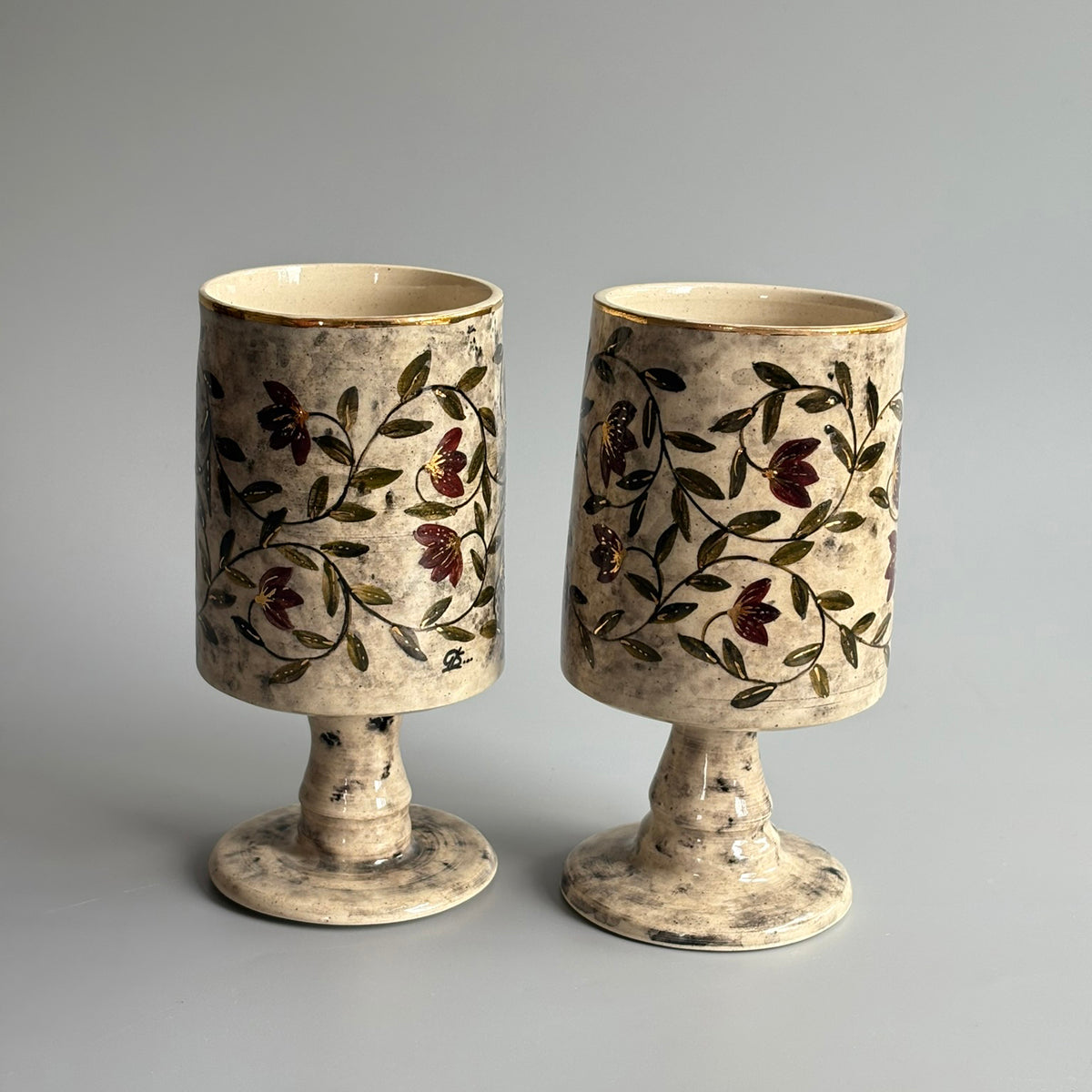 Mughal Regal Wine Glasses Red & Green - Ivory, Red & Green