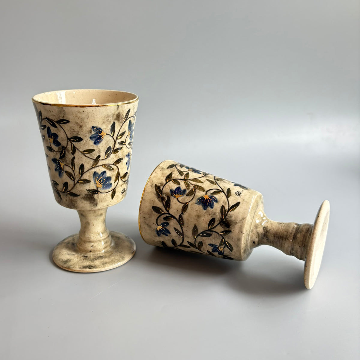 Mughal Regal Wine Glasses Blue & Green - Ivory, Blue & Green