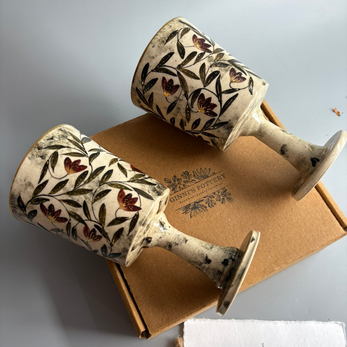 Mughal Regal Wine Glasses Red & Green - Ivory, Red & Green