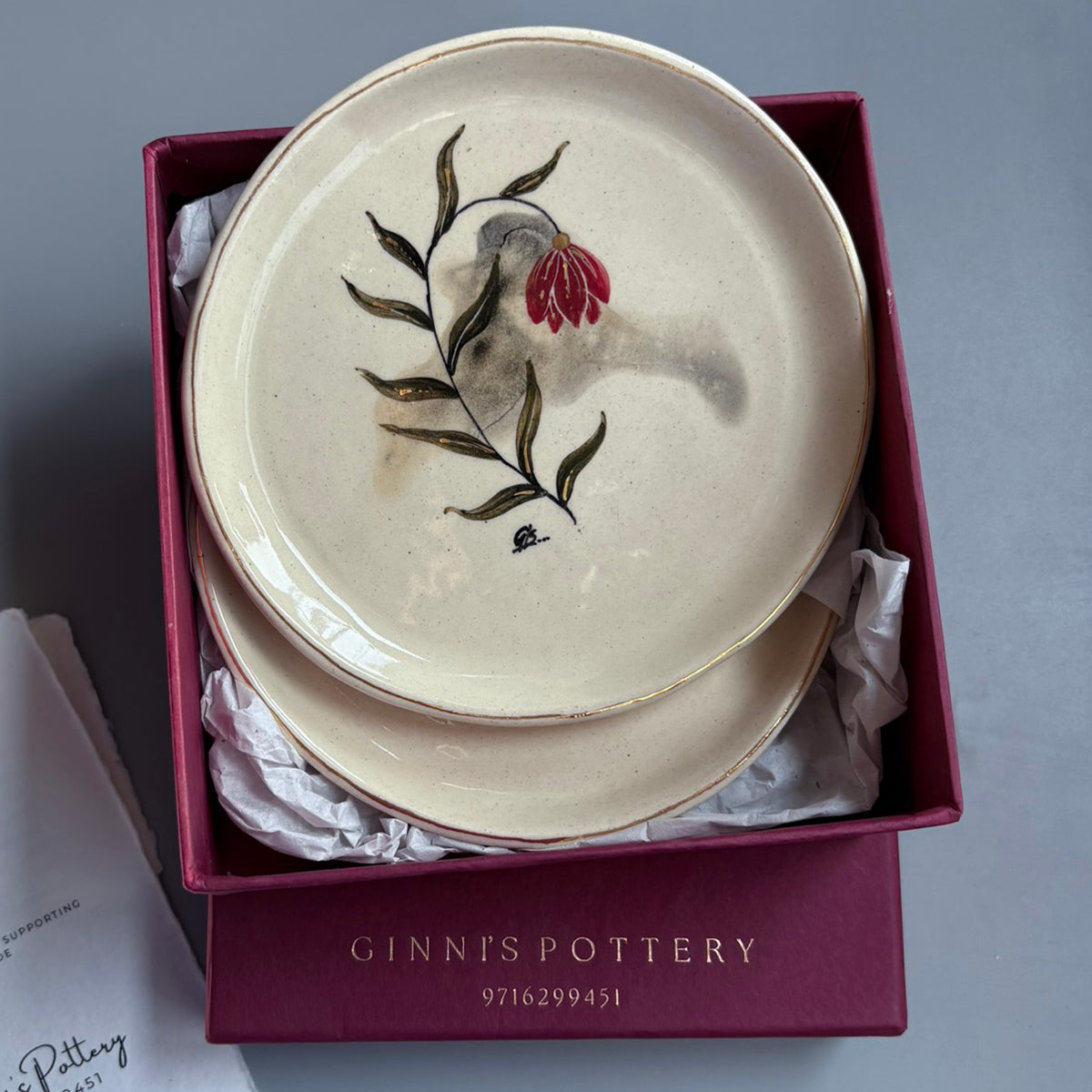 Mughal 6 Inches Plates Red - Red Set Of 2