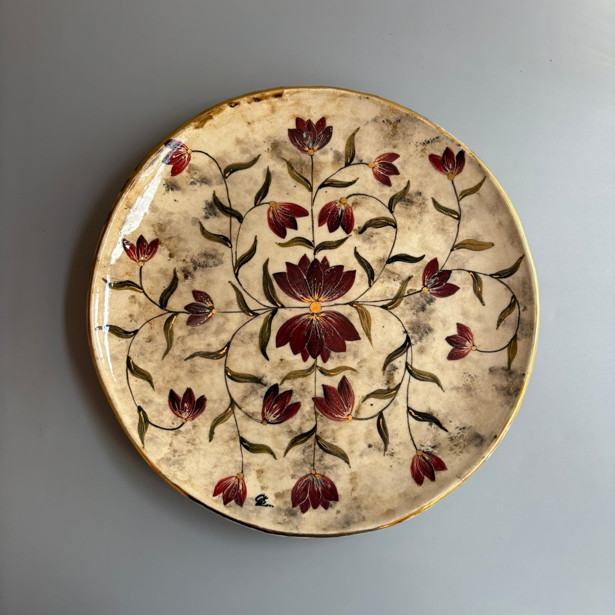Mughal 10 Inches Dinner Plate Red & Blue - Red & Green