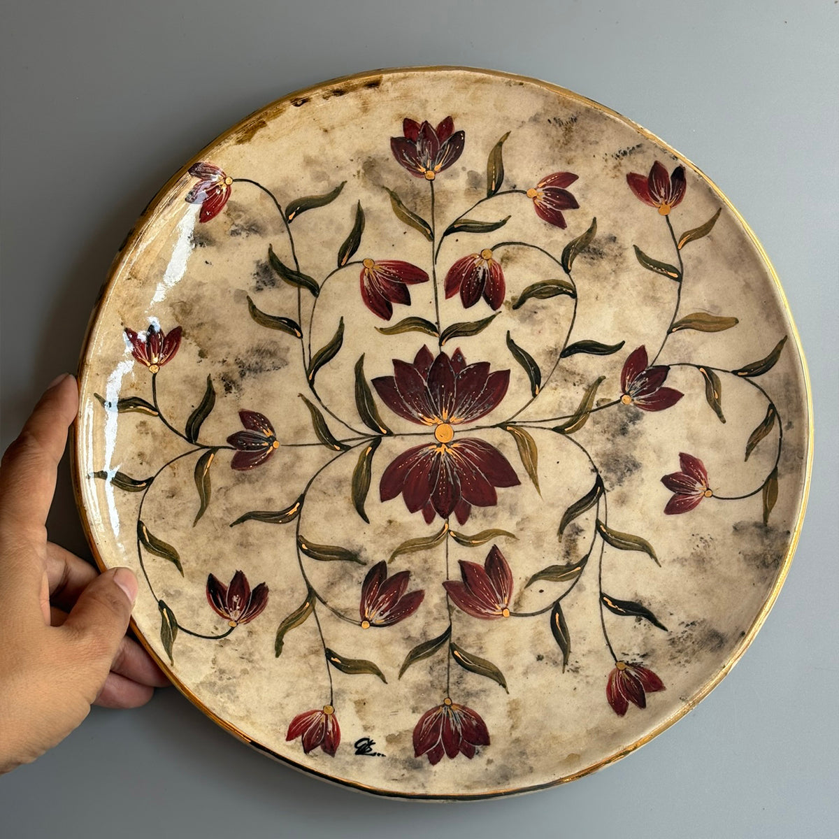 Mughal 10 Inches Dinner Plate Red & Blue - Red & Green