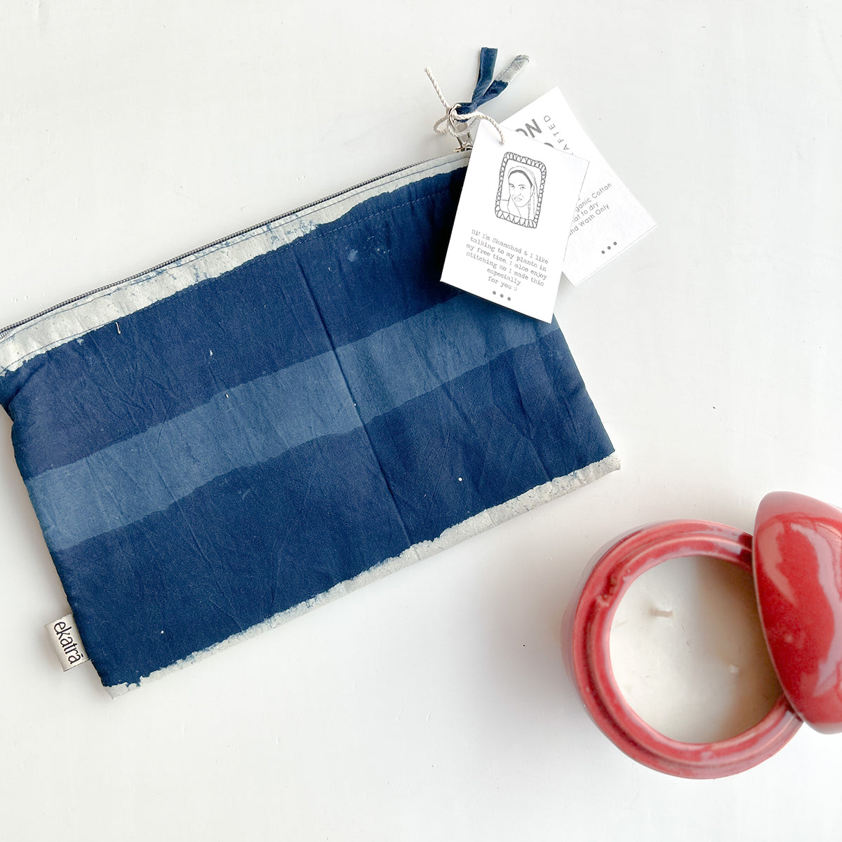 Sustainable Cotton Travel Pouch/Organizer by Ekatra - Indigo Stripes