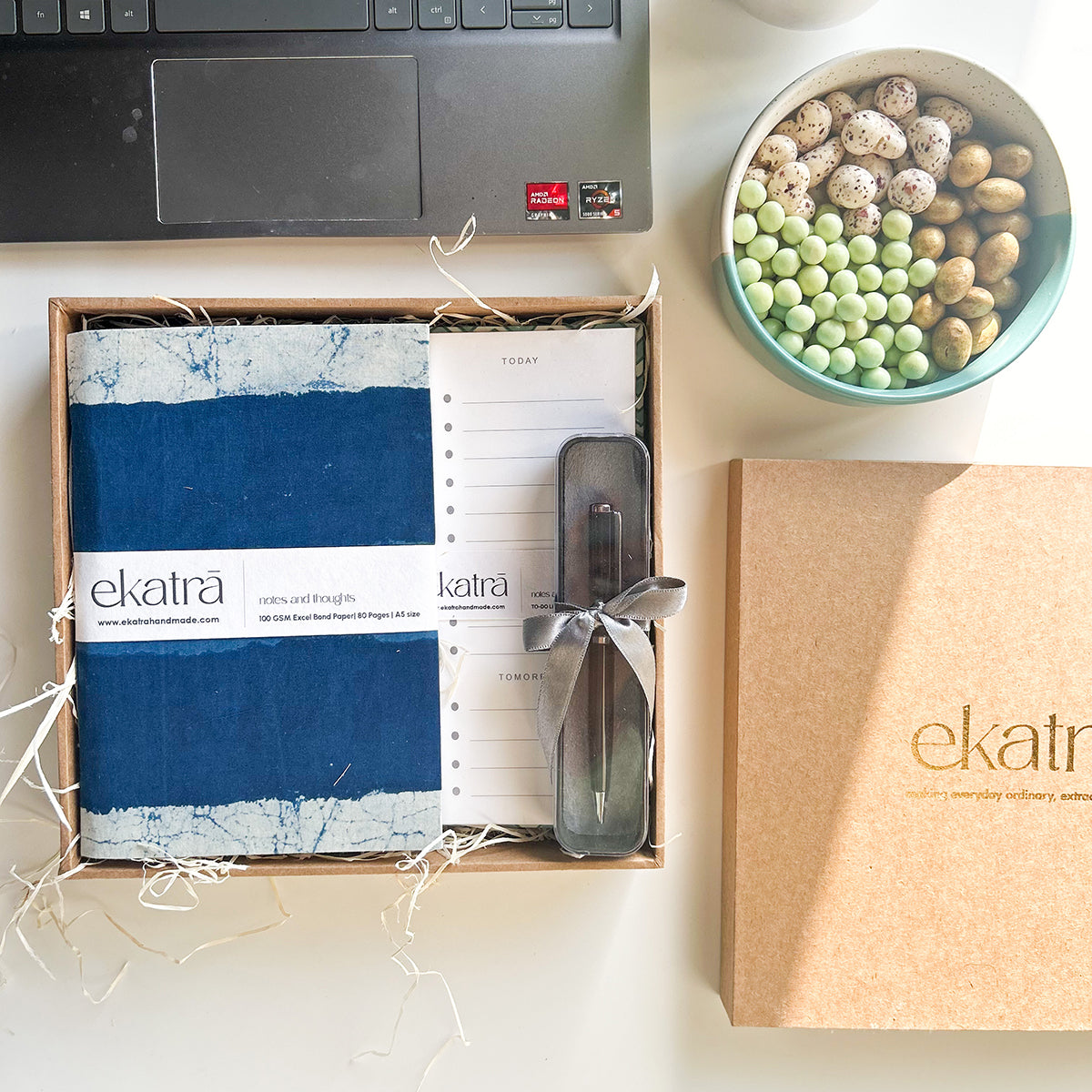 Sustainable Productivity Gift hamper by Ekatra - Indigo Stripes