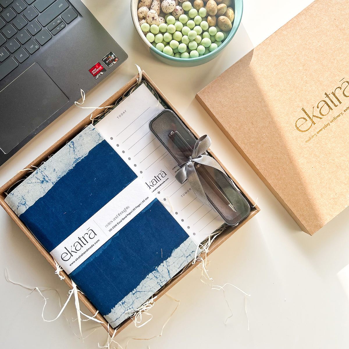 Sustainable Productivity Gift hamper by Ekatra - Indigo Stripes