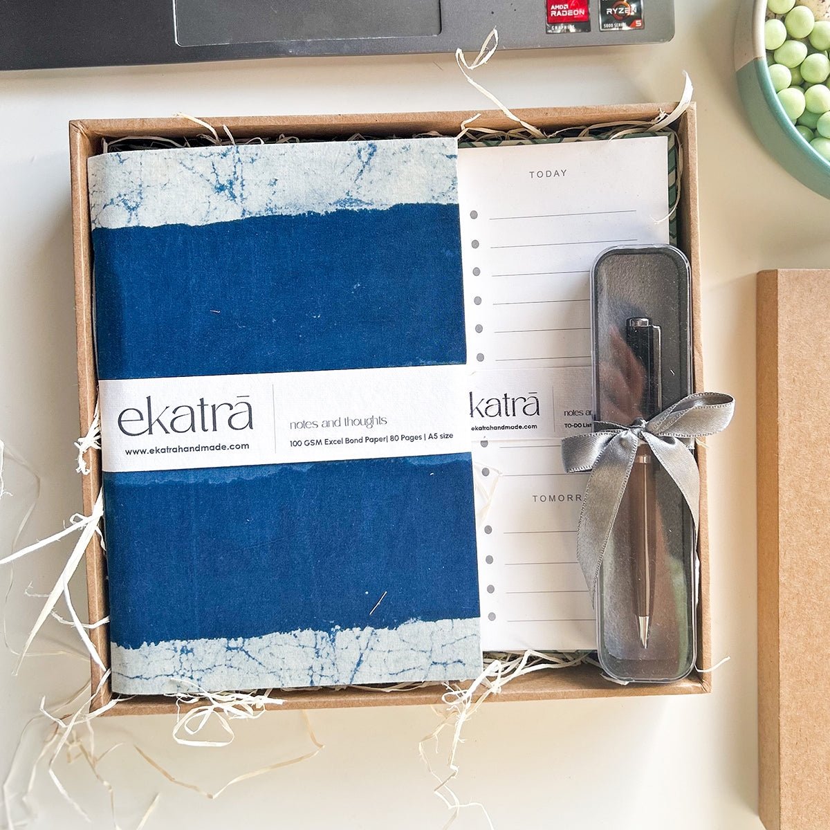 Sustainable Productivity Gift hamper by Ekatra - Indigo Stripes