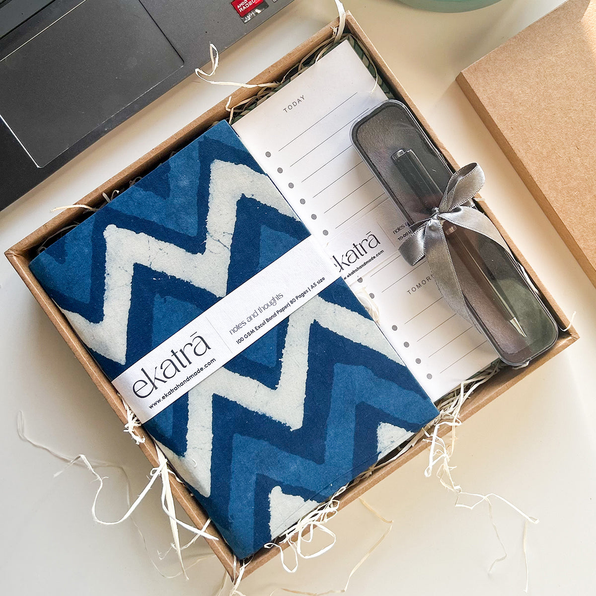 Sustainable Productivity Gift hamper by Ekatra - Indigo Chevron