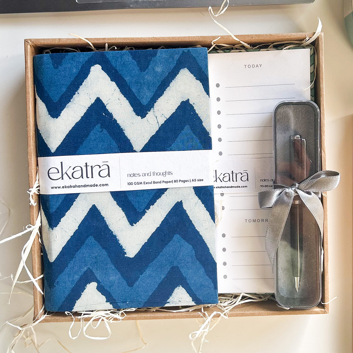 Sustainable Productivity Gift hamper by Ekatra - Indigo Chevron