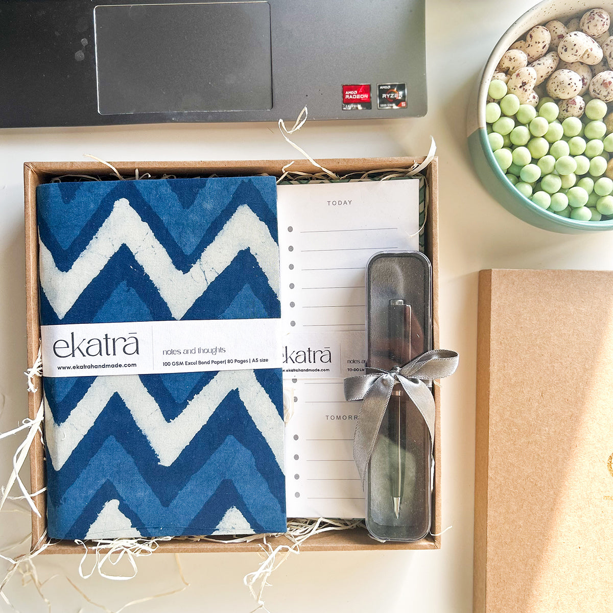 Sustainable Productivity Gift hamper by Ekatra - Indigo Chevron