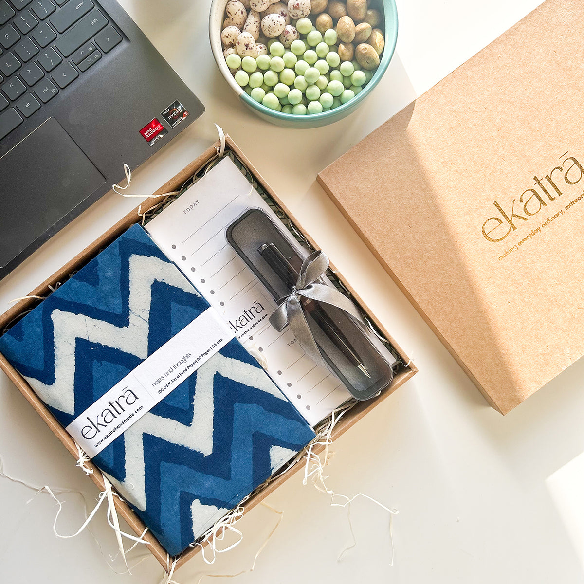 Sustainable Productivity Gift hamper by Ekatra - Indigo Chevron