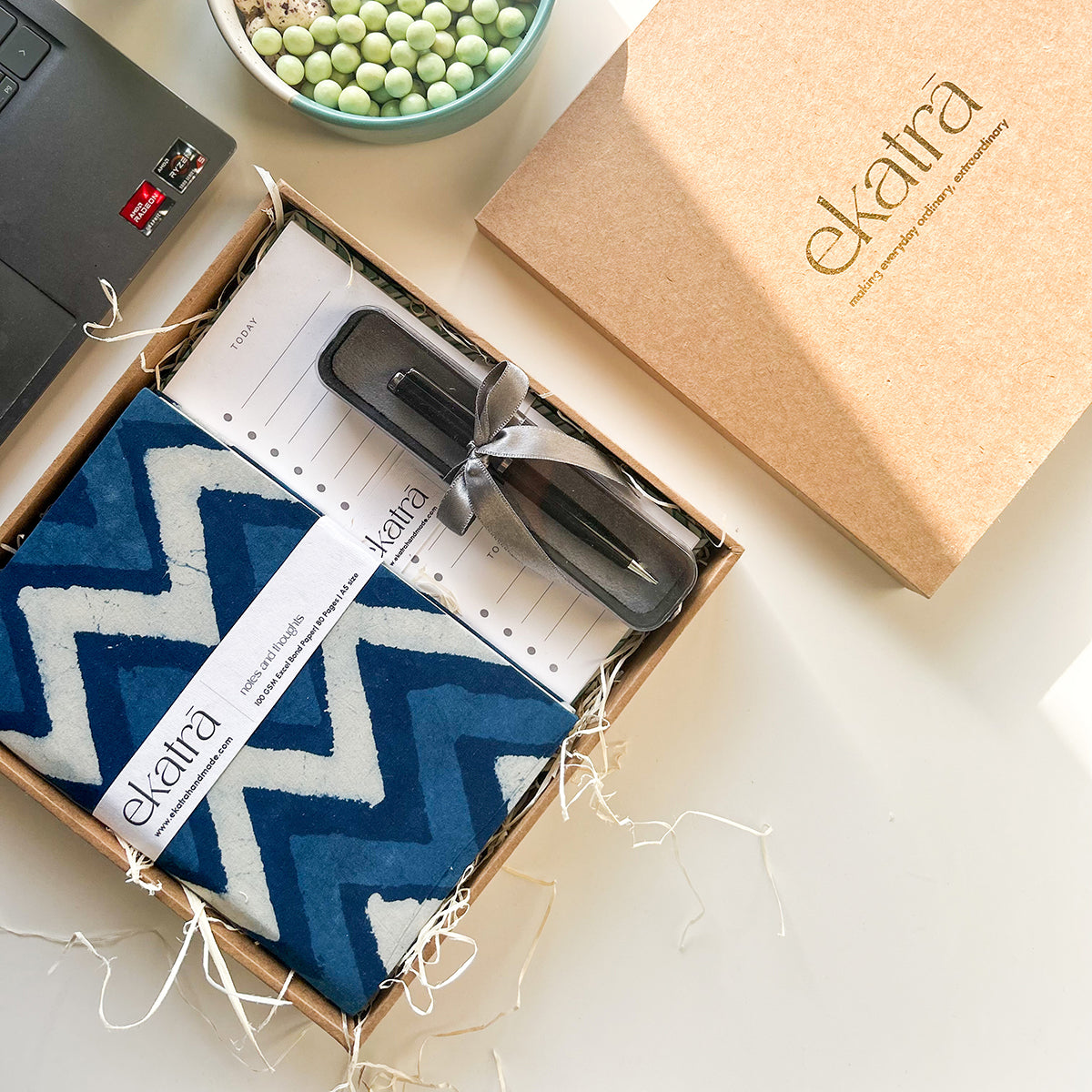 Sustainable Productivity Gift hamper by Ekatra - Indigo Chevron