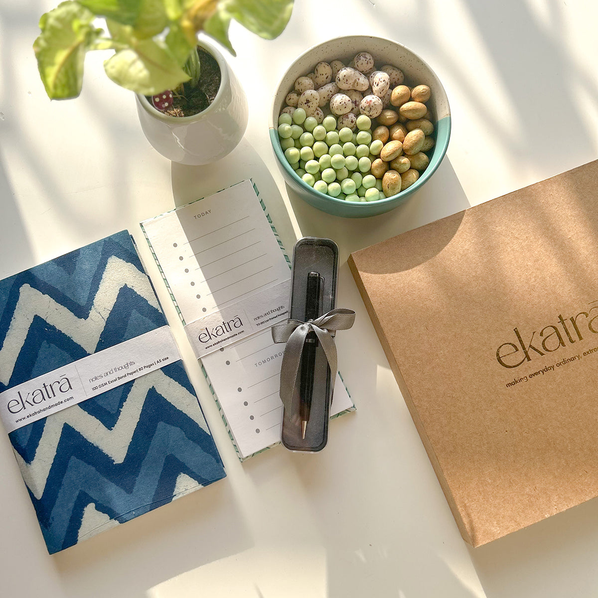 Sustainable Productivity Gift hamper by Ekatra - Indigo Chevron