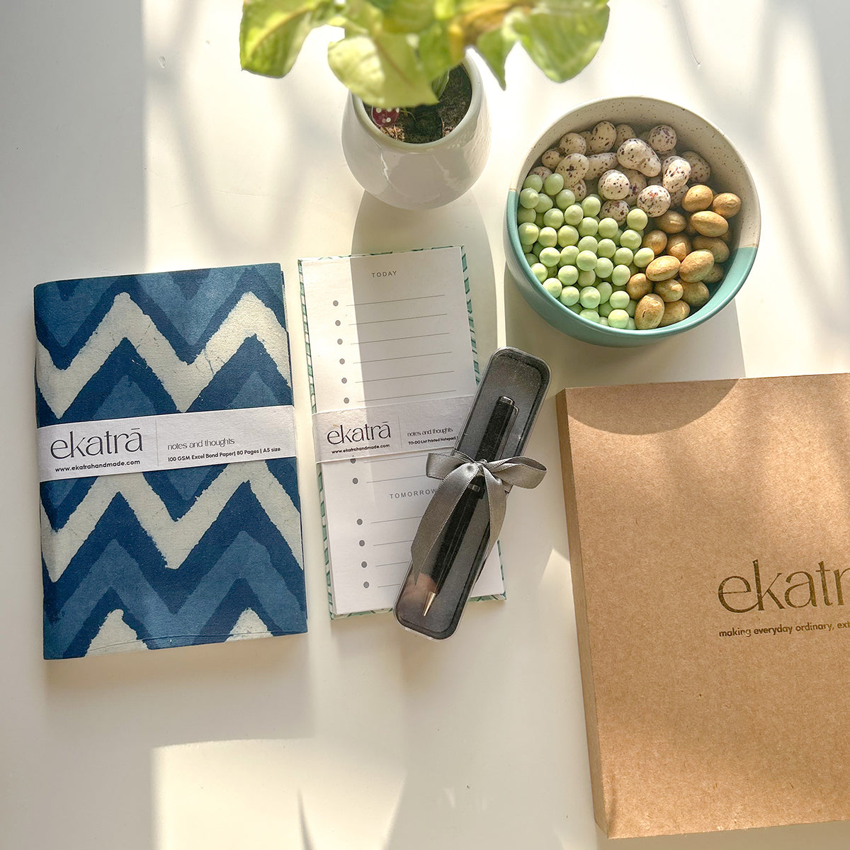 Sustainable Productivity Gift hamper by Ekatra - Indigo Chevron