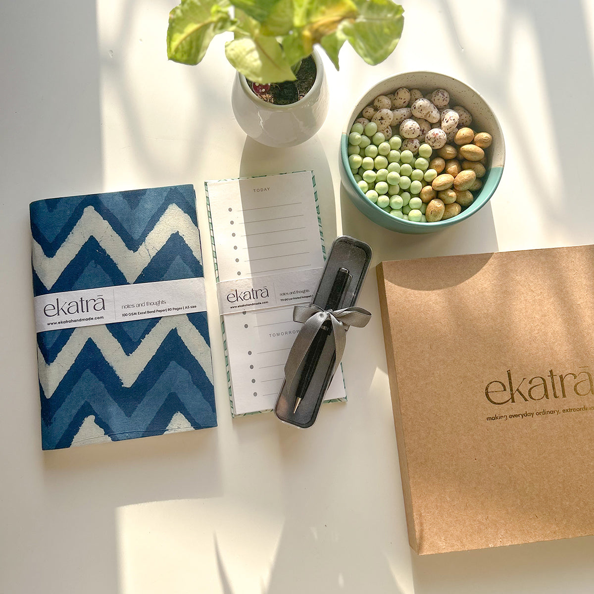 Sustainable Productivity Gift hamper by Ekatra - Indigo Chevron